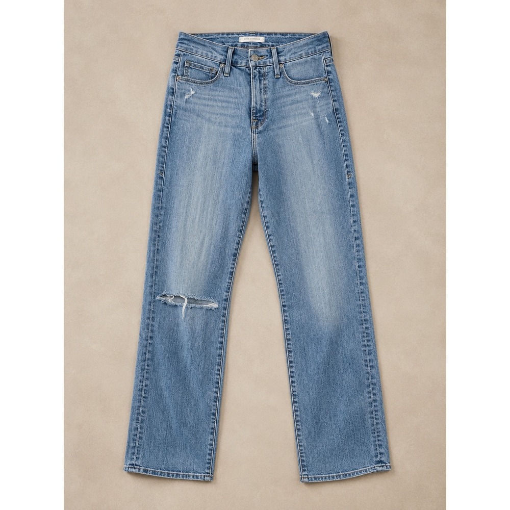 Good American Good Straight Distressed Jeans Blue 4/27 GSFW148T